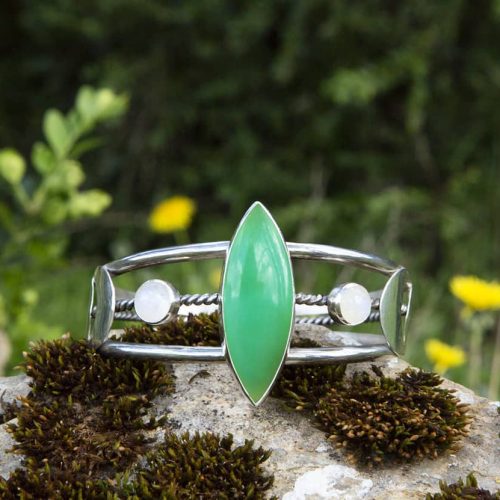 Brazalete LUNAS DE PLATA925 con CRISOPRASA y PIEDRA LUNA