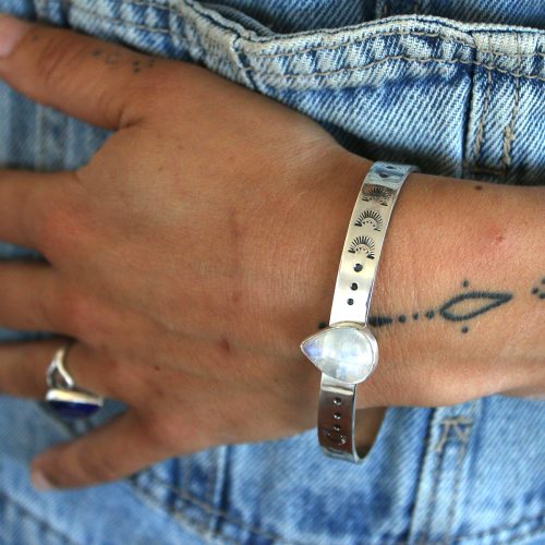 Brazalete ÉTNICO de Plata 925 y PIEDRA LUNA