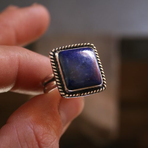 Anillo doble LAPIZLAZULI cuadrado - Talla 15