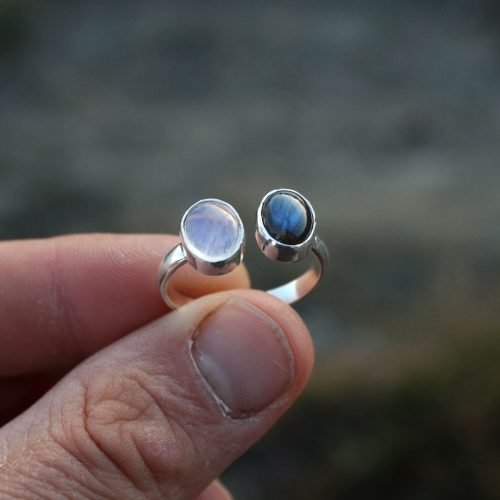 Anillo DRAGON con LABRADORITA y PIEDRA LUNA