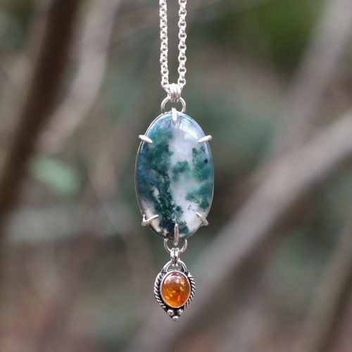 Colgante BOSQUE con AGATA MUSGOSA y AMBAR