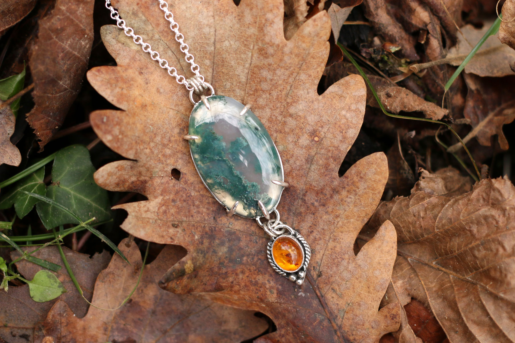 Colgante BOSQUE con AGATA MUSGOSA y AMBAR - Imagen 6