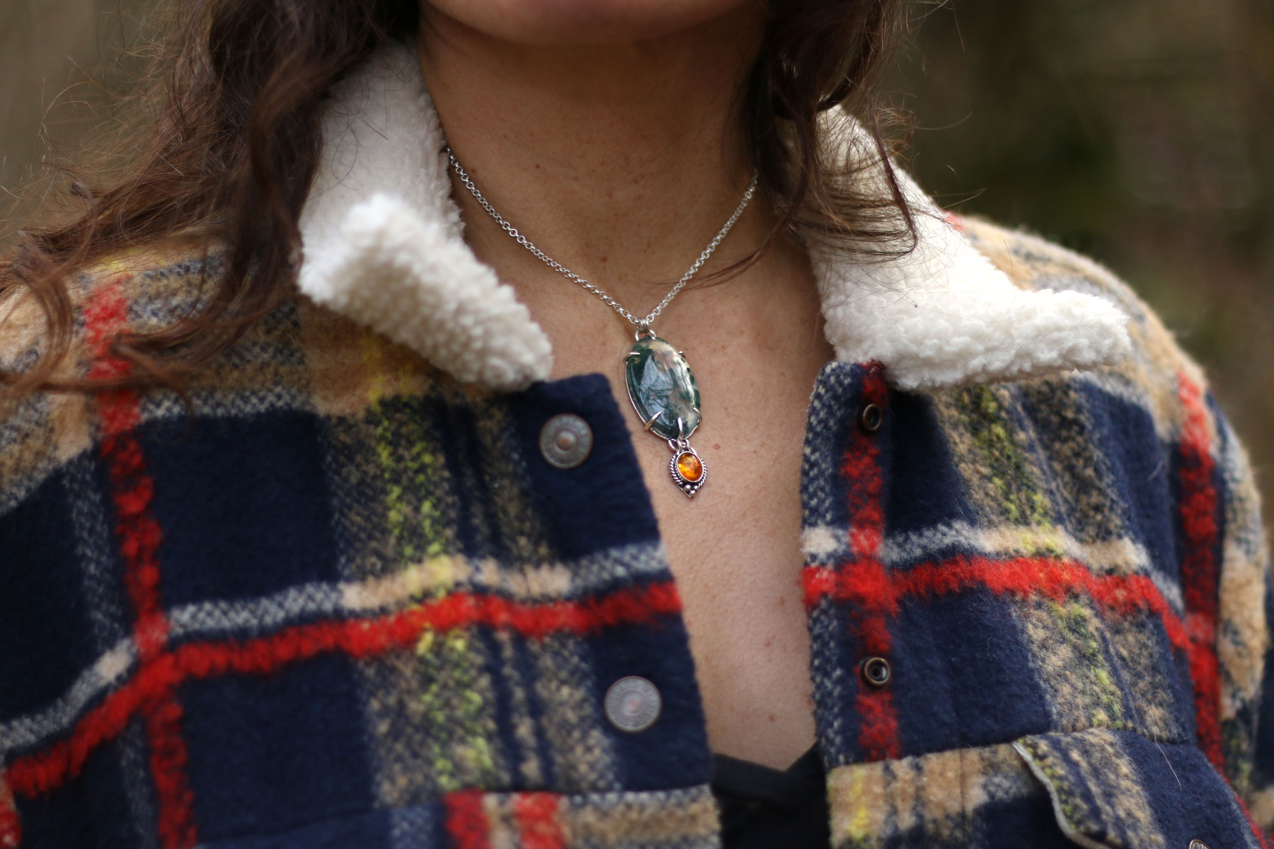 Colgante BOSQUE con AGATA MUSGOSA y AMBAR - Imagen 2