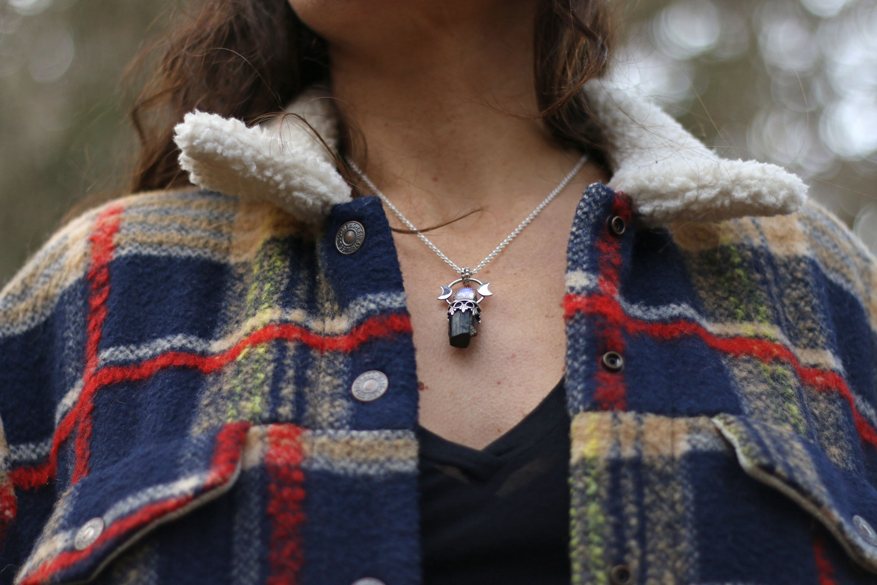 Colgante SILVESTRE con PIEDRA LUNA y TURMALINA NEGRA - Imagen 4